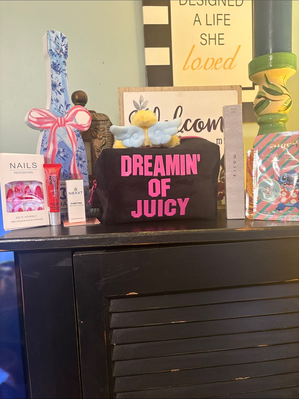 Bundle of 8 Juicy Couture Black Cosmetic Pouch with Bright Pink Lettering & more